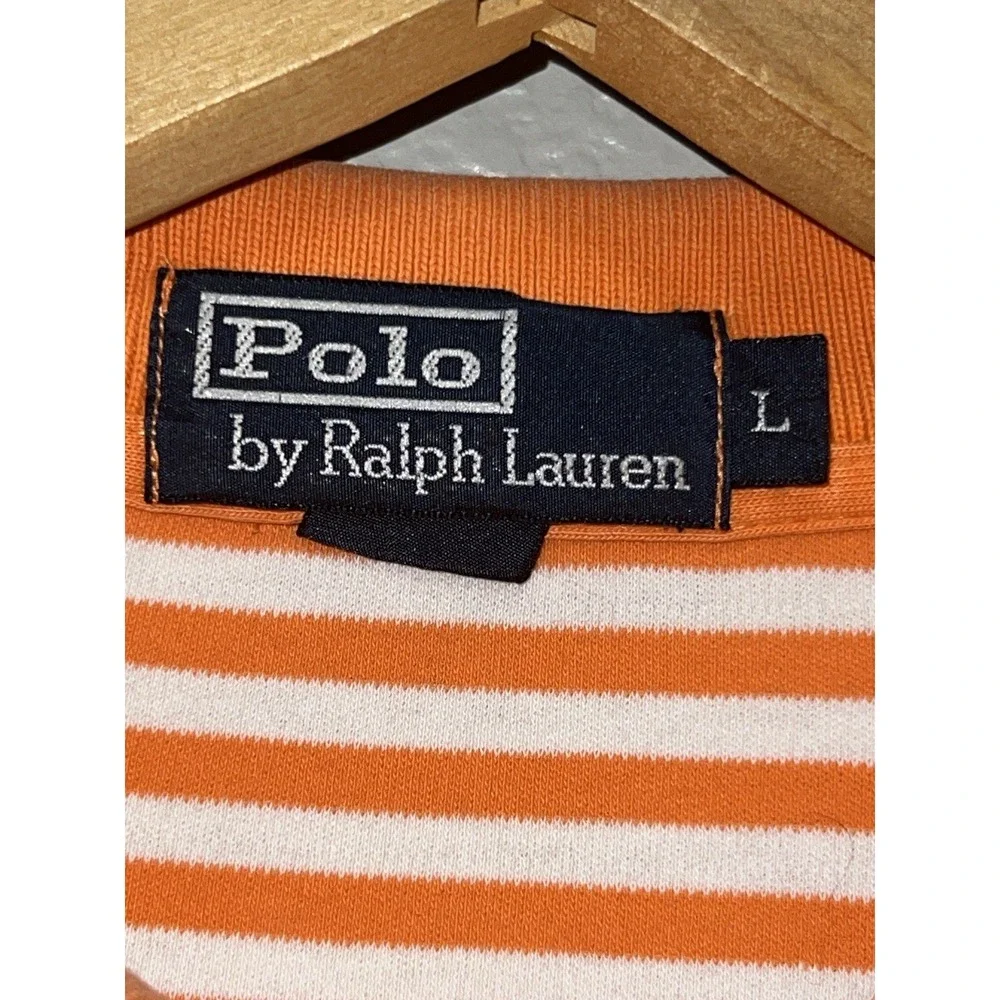 Polo Ralph Lauren Shirt Mens Medium Orange Striped Colorful Small Pony‎
